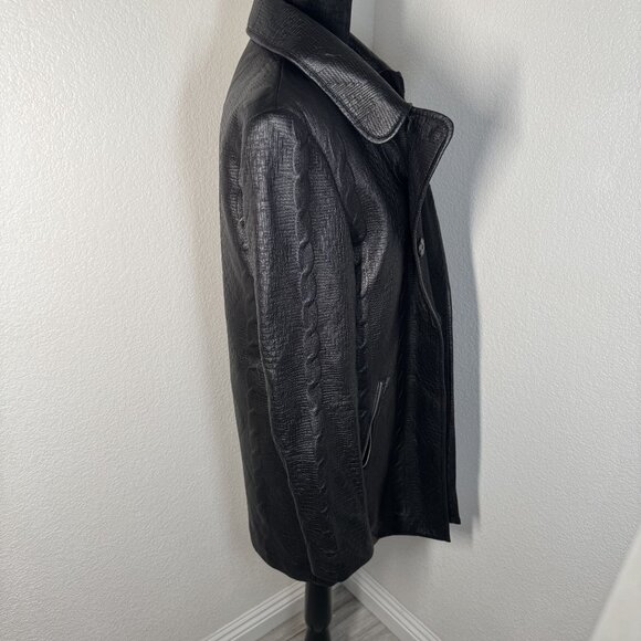 Guess Womens Black Textured Faux Leather Coat Size‎ M - Picture 4 of 10
